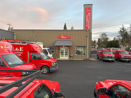 A&amp;E's Gresham location with its fleet of vans and other vehicles.