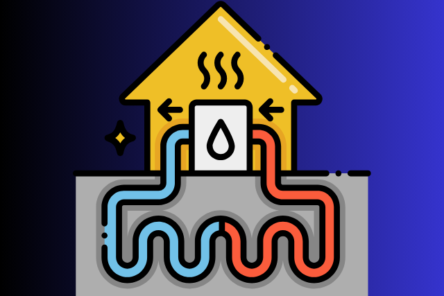 An infographic of how a heat pump works with a blue/black gradient background.