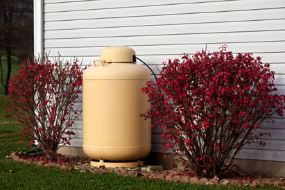 Outdoor propane tank for residential use.