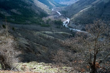 A river runs through high desert lands of South Washington.