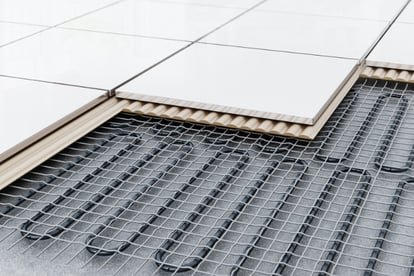 An underfloor radiant floor heating system partially exposed.