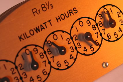 Watt meter measuring kilowatt hours.